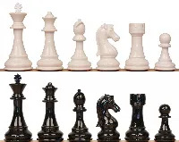 King's Knight Series Resin Chess Set with Black & Ivory Pieces - 4.25" King