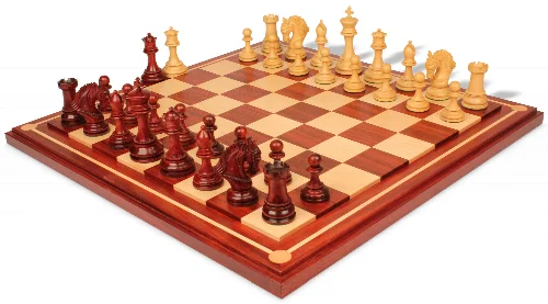 Hengroen Staunton Chess Set Padauk & Boxwood Pieces with Padauk Mission Craft Chess Board - 4.6" King - Image 1