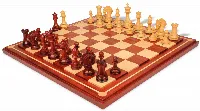Hengroen Staunton Chess Set Padauk & Boxwood Pieces with Padauk Mission Craft Chess Board - 4.6" King