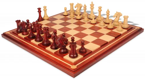 Copenhagen Staunton Chess Set Padauk & Boxwood Pieces with Padauk Mission Craft Chess Board - 4.5" King - Image 1