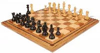 Colombian Knight Staunton Chess Set Ebony & Boxwood Pieces with Mission Craft Zebrawood Chess Board