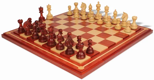 Chetak Staunton Chess Set in Padauk & Boxwood with Padauk & Maple Mission Craft Chess Board - Image 1