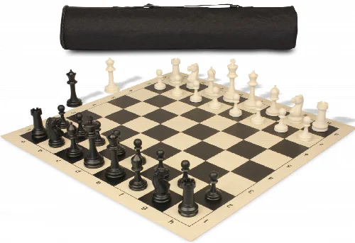 Archer's Bag Master Series Triple Weighted Plastic Chess Set Black & Ivory Pieces - Black - Image 1