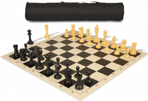 Archer's Bag Master Series Triple Weighted Plastic Chess Set Black & Camel Pieces - Black - Image 1