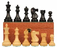 Deluxe Old Club Staunton Chess Set Ebony & Boxwood Pieces with Mahogany Chess Box - 3.25" King