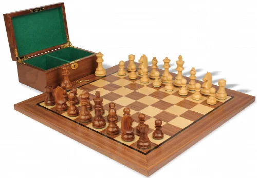 German Knight Staunton Chess Set Golden Rosewood & Boxwood Pieces with Classic Walnut Board & Box - 3.25" King - Image 1