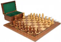 German Knight Staunton Chess Set Golden Rosewood & Boxwood Pieces with Classic Walnut Board & Box - 3.25" King