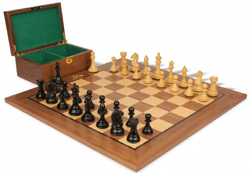 Fierce Knight Staunton Chess Set Ebonized & Boxwood Pieces with Classic Walnut Board & Box - 3" King - Image 1