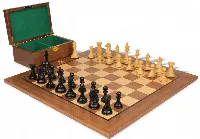 Fierce Knight Staunton Chess Set Ebonized & Boxwood Pieces with Classic Walnut Board & Box - 3" King