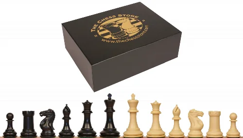 Conqueror Plastic Chess Set Black & Camel Pieces with Box - 3.75" King - Image 1