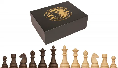 German Knight Plastic Chess Set Brown & Natural Wood Grain Pieces with Box - 3.9" King - Image 1