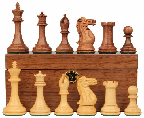 New Exclusive Staunton Chess Set Golden Rosewood & Boxwood Pieces with Walnut Chess Box - 3" King - Image 1