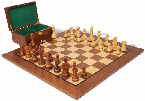 Deluxe Old Club Staunton Chess Set Acacia & Boxwood Pieces with Classic Walnut Board & Box - 3.25" King - Image 1