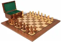 Deluxe Old Club Staunton Chess Set Acacia & Boxwood Pieces with Classic Walnut Board & Box - 3.25" King