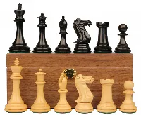 New Exclusive Staunton Chess Set Ebony & Boxwood Pieces with Walnut Chess Box - 3" King