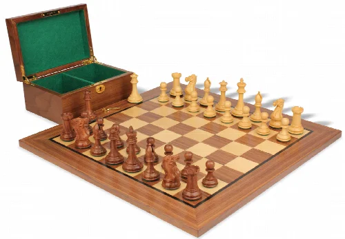 New Exclusive Staunton Chess Set Golden Rosewood & Boxwood Pieces with Classic Walnut Board & Box - 3" King - Image 1