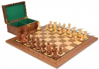 New Exclusive Staunton Chess Set Golden Rosewood & Boxwood Pieces with Classic Walnut Board & Box - 3" King