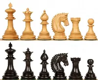 Patton Staunton Chess Set with Ebony & Boxwood Pieces - 4.25" King