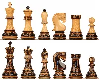 Zagreb Series Decorative Chess Set with Burnt Boxwood Pieces - 3.875" King