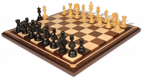 Wellington Staunton Chess Set Ebony & Boxwood Pieces with Walnut Mission Craft Chess Board - 4.25" King - Image 1