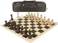 German Knight Carry-All Plastic Chess Set Wood Grain Pieces with Vinyl Rollup Board - Black