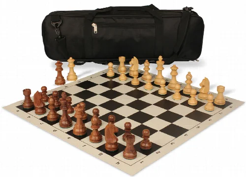 German Knight Carry-All Chess Set Package Acacia & Boxwood Pieces - Black - Image 1