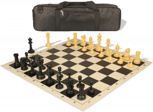 Master Series Carry-All Triple Weighted Plastic Chess Set Black & Camel Pieces with Vinyl Rollup Board - Black - Image 1