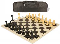 Master Series Carry-All Triple Weighted Plastic Chess Set Black & Camel Pieces with Vinyl Rollup Board - Black