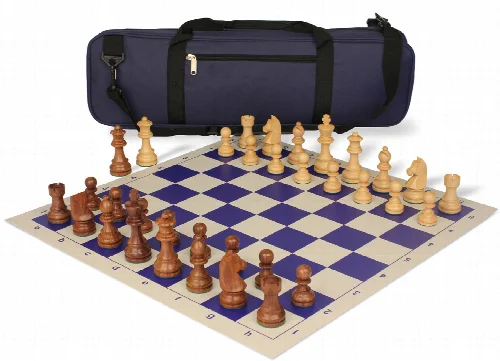 German Knight Carry-All Chess Set Package Acacia & Boxwood Pieces - Blue - Image 1