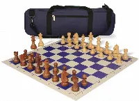German Knight Carry-All Chess Set Package Acacia & Boxwood Pieces - Blue