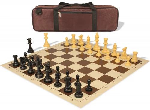 Standard Club Carry-All Plastic Chess Set Black & Camel Pieces with Vinyl Rollup Board - Brown - Image 1