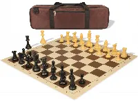 Standard Club Carry-All Plastic Chess Set Black & Camel Pieces with Vinyl Rollup Board - Brown