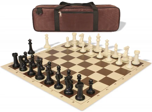 Executive Carry-All Plastic Chess Set Black & Ivory Pieces with Vinyl Rollup Board - Brown - Image 1