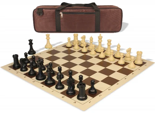 Conqueror Carry-All Plastic Chess Set Black & Camel Pieces with Vinyl Rollup Board - Brown - Image 1