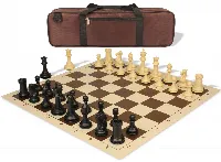 Conqueror Carry-All Plastic Chess Set Black & Camel Pieces with Vinyl Rollup Board - Brown