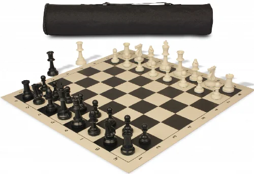 Archer's Bag Standard Club Triple Weighted Plastic Chess Set Black & Ivory Pieces - Black - Image 1