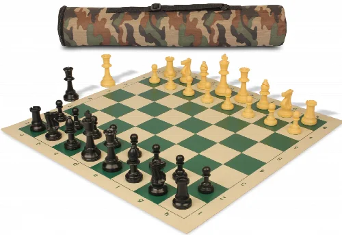 Archer's Bag Standard Club Triple Weighted Plastic Chess Set Black & Camel Pieces - Camo - Image 1