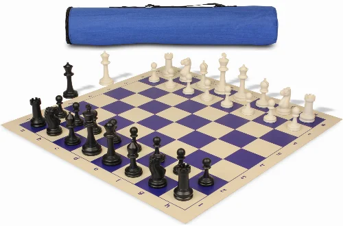 Archer's Bag Master Series Plastic Chess Set Black & Ivory Pieces - Blue - Image 1