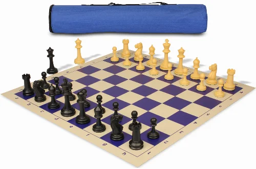 Archer's Bag Master Series Triple Weighted Plastic Chess Set Black & Camel Pieces - Blue - Image 1