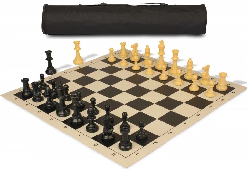 Archer's Bag Standard Club Triple Weighted Plastic Chess Set Black & Camel Pieces - Black - Image 1