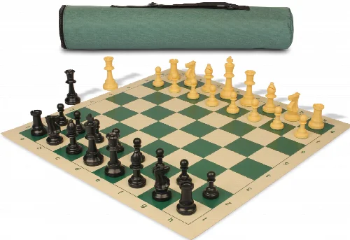 Archer's Bag Standard Club Triple Weighted Plastic Chess Set Black & Camel Pieces - Green - Image 1