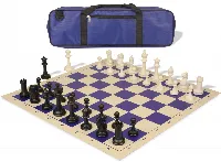 Master Series Carry-All Triple Weighted Plastic Chess Set Black & Ivory Pieces with Vinyl Rollup Board - Blue