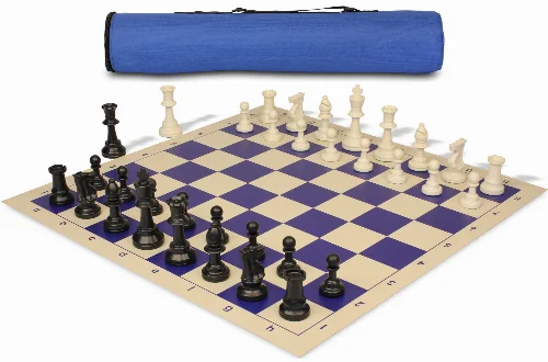 Archer's Bag Standard Club Triple Weighted Plastic Chess Set Black & Ivory Pieces - Blue - Image 1