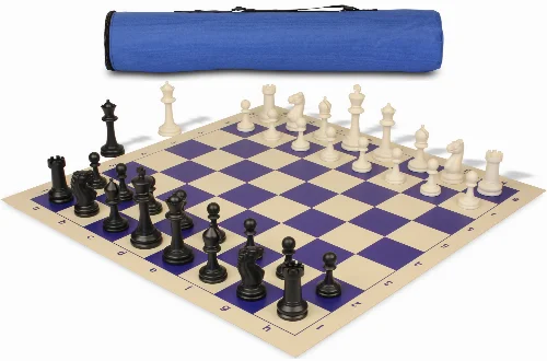 Archer's Bag Master Series Triple Weighted Plastic Chess Set Black & Ivory Pieces - Blue - Image 1