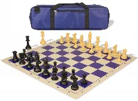 Standard Club Carry-All Triple Weighted Plastic Chess Set Black & Camel Pieces with Vinyl Rollup Board - Blue