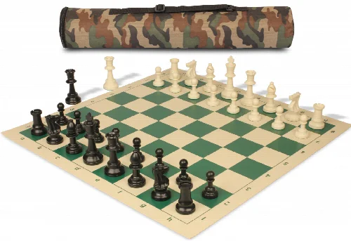 Archer's Bag Standard Club Triple Weighted Plastic Chess Set Black & Ivory Pieces - Camo - Image 1