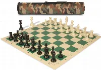 Archer's Bag Standard Club Triple Weighted Plastic Chess Set Black & Ivory Pieces - Camo