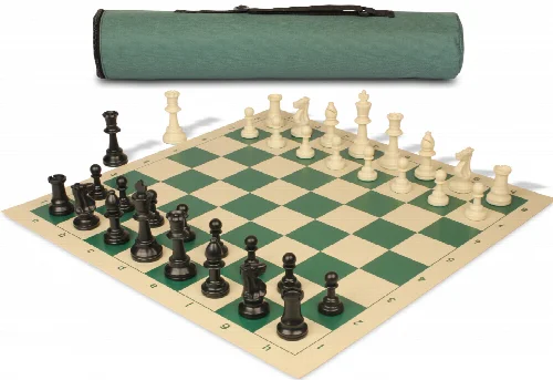 Archer's Bag Standard Club Triple Weighted Plastic Chess Set Black & Ivory Pieces - Green - Image 1