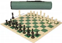 Archer's Bag Standard Club Triple Weighted Plastic Chess Set Black & Ivory Pieces - Green