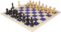 Professional Plastic Chess Set Black & Camel Pieces with Vinyl Rollup Board - Blue